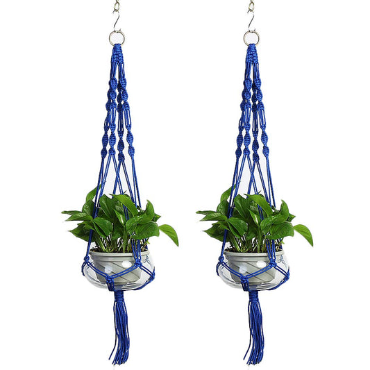 Vpang 2 Pack Macrame Plant Hanger, Outdoor Indoor Hanging Planter Basket Flower Pot Holder Nylon Rope Home Decor 41 Inch (Blue)