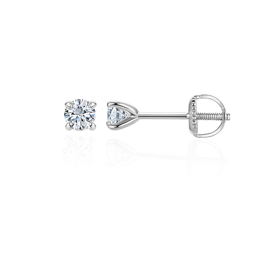 Lab-Grown Diamond Stud Earrings in Hypoallergenic 925 Sterling Silver, Screw Back, 1/5 to 2 1/2 Cttw, Round Princess Cushion Cut, 4 Prong, G-H Color, SI Clarity (Silver, 0.3 cttw (0.15ct each)-3.3mm, White Round Diamond)