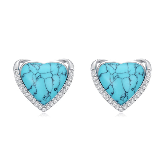 WINNICACA Heart Stud Earrings for Women Turquoise Earrings 925 Sterling Silver Jewelry Hypoallergenic Gift for Sensitive Ears Birthday Mothers Day Gifts for Women Mom Wife