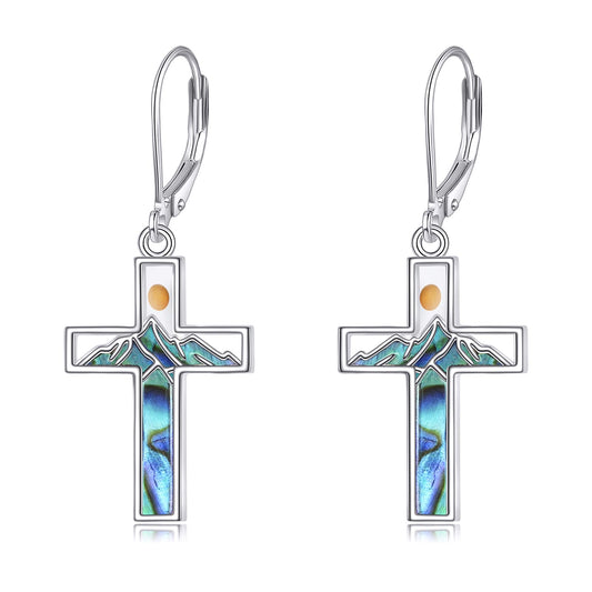 AOBOCO Cross Earrings for Women Sterling Silver Mustard Seed Mountain Dangle Earrings Christian Jewelry Mothers Day Birthday Gifts for Mom (Mustard Seed Cross)