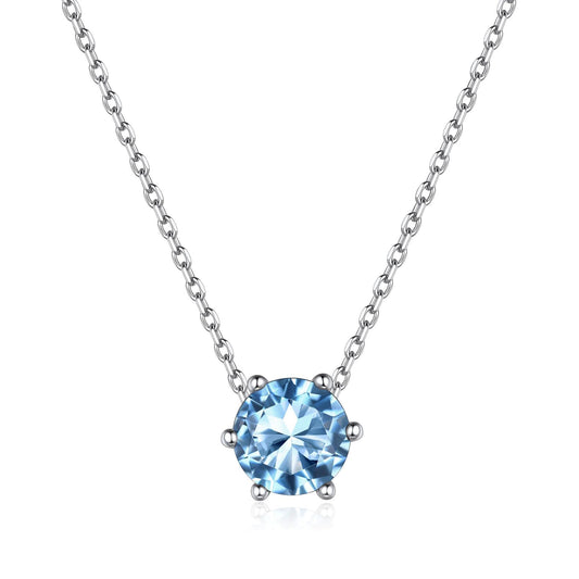 ChicSilver March Birthstone Necklace 925 Sterling Silver Blue Aquamarine Necklace Tiny Birthstone Jewelry with 16 Inch