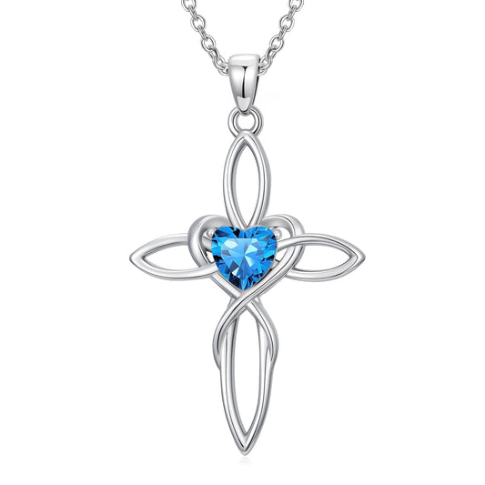 POIUY Celtic Knot Cross Birthstone Necklace for Women Irish Infinity Heart Pendant Cross Jewelry Anniversary Baptism Valentines Birthday Mothers Day Gifts for Mom Wife Her