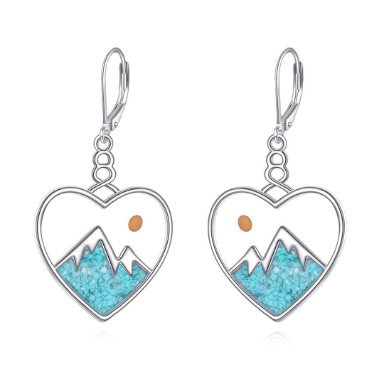 AOBOCO Heart Mustard Seed Earrings for Women Sterling Silver Mountain Dangle Christian Mustard Seed Jewelry Mothers Day Birthday Gifts for Mom (Heart Turquoise Earrings)
