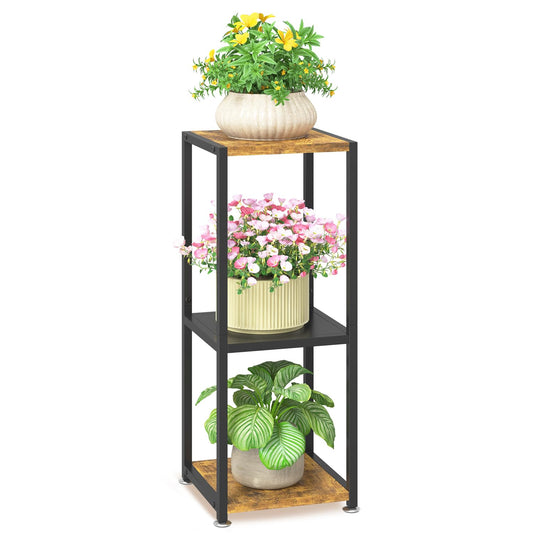 LASZOLA Black 3 Tiered Wood Plant Stand Indoor for Larger Heavy Duty Planter, Sturdy Multi Level Vertical Flowers Racks for Narrow Inside Floor , Decorate Shelving for Hold House Tree, Space Saving