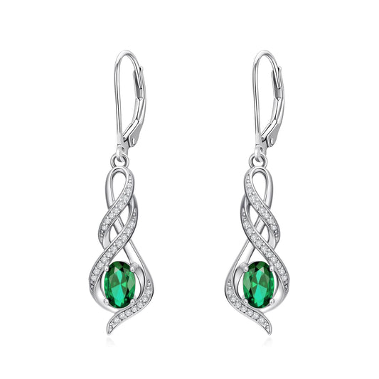 POIUY Woman Gifts for Birthday Emerald May Birthstone Infinity Leverback Dangle Earrings Hypoallergenic Drop Earrings Love Jewelry Anniversary Christmas Wedding Gift for Mom Wife Sister Daughter Girlfriend