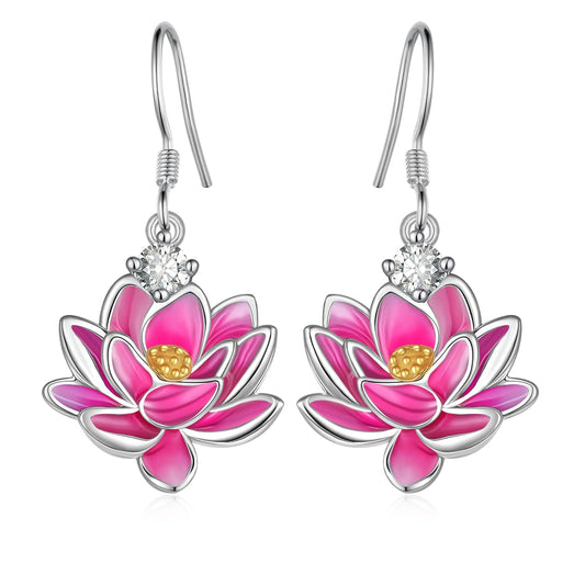 Lotus Earrings 925 Sterling Silver Lotus Flower Dangle Earrings Flower Jewelry Gift for Women