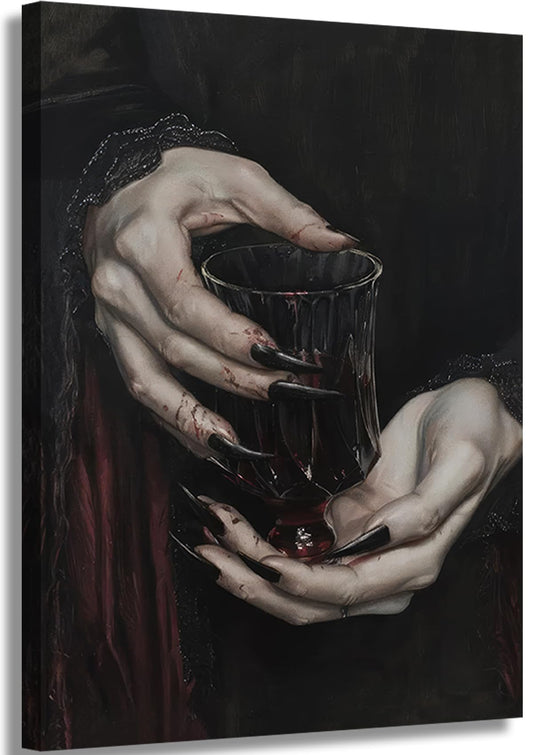 Gothic Canvas Wall Art Dark Academia Vampire Wall Decor Pictures Clawed Hands Dracula Painting Artwork Moody Witchy Spooky Occult Poster Print for Bedroom Office home Decoration 12x16in