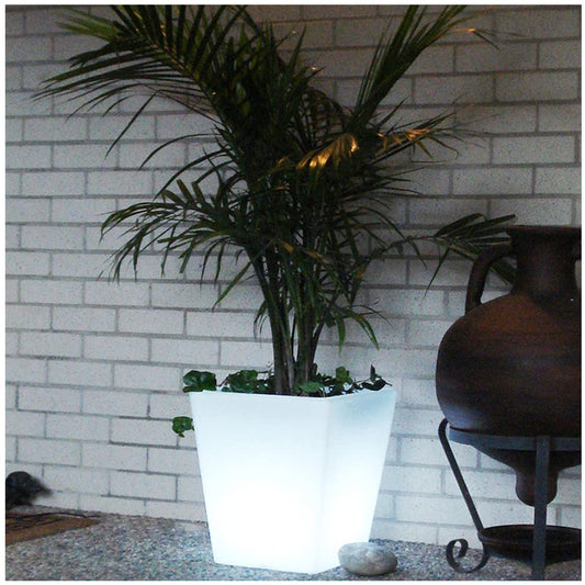 16-In Square LED Planter Pot Outdoor, Large Rechargeable Lighted Flower Pot w/Remote, Dimmable RGB Color Changing Light Up Plant Pots, Modern Waterproof Illuminated Planter for Home Balcony Porch Yard