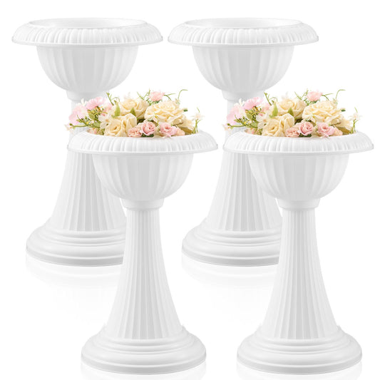 AceOrbit 4 Pack 22" Large Plastic Urn Planters, Pedestal Flower Plant Pot White Plant Stand for Wedding, Party, Event, Home, Stage, Garden, Balcony Decoration