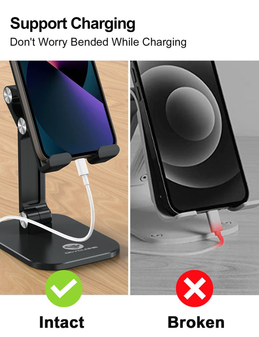 OCYCLONE Cell Phone Stand + 2 PCS Cable Organizer, Angle Height Adjustable iPhone Stand for Desk, Foldable Cell Phone Holder Tablet Stand Compatible with 4.7"-13" Phone Tablet