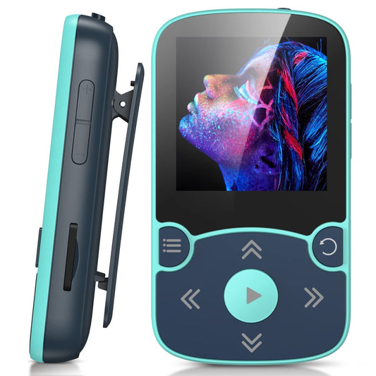 AGPTEK 64GB MP3 Player with Clip, A65 Bluetooth 5.3 Lossless Sound with FM Radio, Voice Recorder for Sport Running, Supports up to 128GB TF Card, Blue