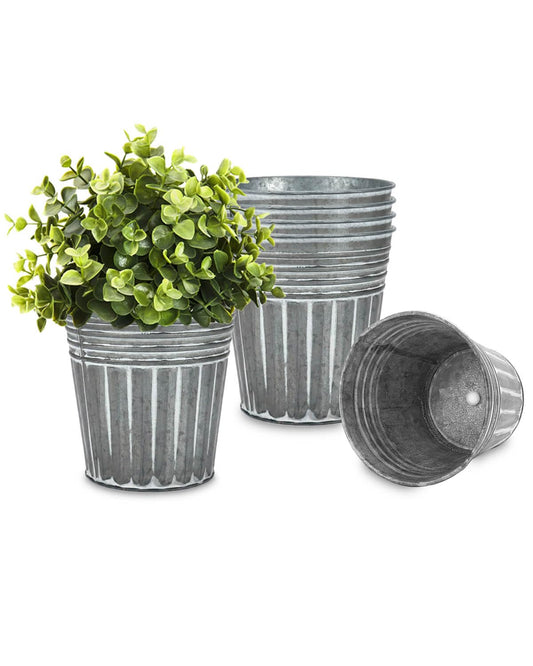 vensovo 6 Inch Silver Metal Rustic Flower Pots - 6Pcs Galvanized Planters with Drainage Hole and Rubber Plug, Rustproof Metal Bucket Plant Pots Farmhouse Vintage Style for Decor