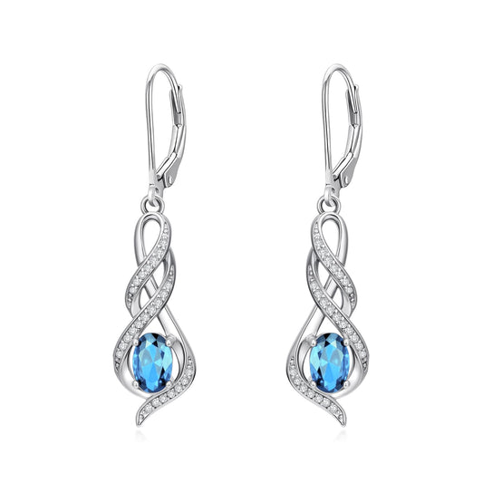 POIUY Aquamarine March Birthstone Infinity Leverback Dangle Earrings Hypoallergenic Drop Earrings Love Jewelry Anniversary Christmas Wedding Gift for Mom Wife Sister Daughter Girlfriend