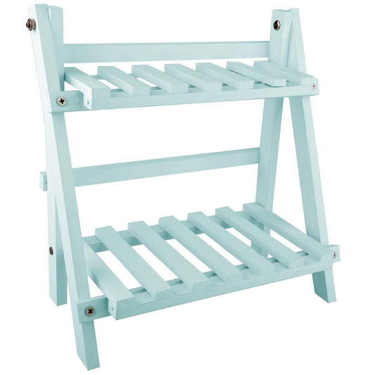 ZHZXBDGQ Wooden Plant Stand, 2 Tier Flower Display Rack Holder, Indoor Outdoor Plant Stand Flower Pots Holder for Home Desktop Garden Patio Balcony Decoration-Green