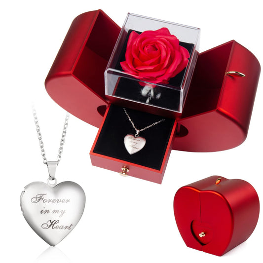 SOVIUPRZ Preserved Real Roses Birthday for Women Cherish These Eternal Flowers with Forever in My Heart Photo Necklace Rose Heart Box to My Love Romantic for Her Girlfriend Wife Mother Mom Grandma