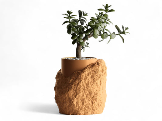 Gallery of Drip Realistic Stone-Inspired Garden Rock Planter – Unique Succulent and Indoor Plant Pot – Modern Flower and Outdoor Planters for Shelf Decor & Gifts (Wood Brown (Khaki))