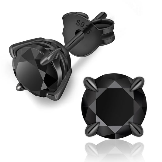 KRKC Black Moissanite Stud Earrings for Men, D Color VVS1 Clarity, Lab Created Diamond Earrings, Vermeil 925 Sterling Silver Hypoallergenic 14K Black Gold Friction Back Earrings Jewelry for Men Women Gift