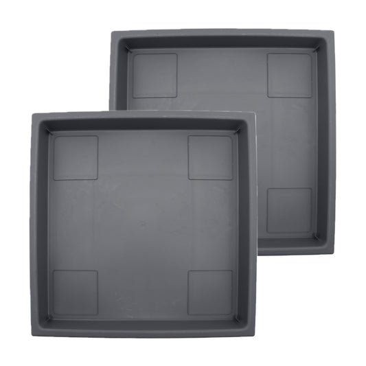 The HC Companies 11 Inch Accent Square Plant Saucer, Lightweight UV-Resistant Plastic Outdoor & Indoor Flower Pot Tray, 2-Pack Plant Pot Trays for Garden & Home Decor, Warm Gray