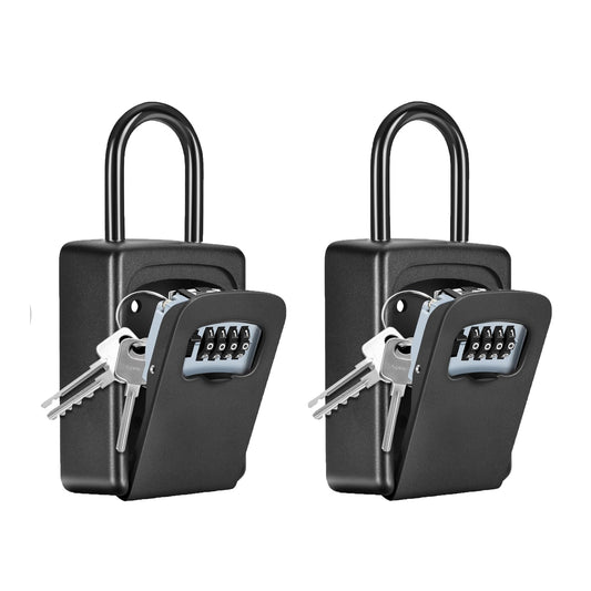 Wall Mounted, Portable Lock Box for House, 5 Key Capacity, Weatherproof Resettable Code House Key Safe Security Lock Box for Outside Realtors Garage Spare (2 Pack, Black)