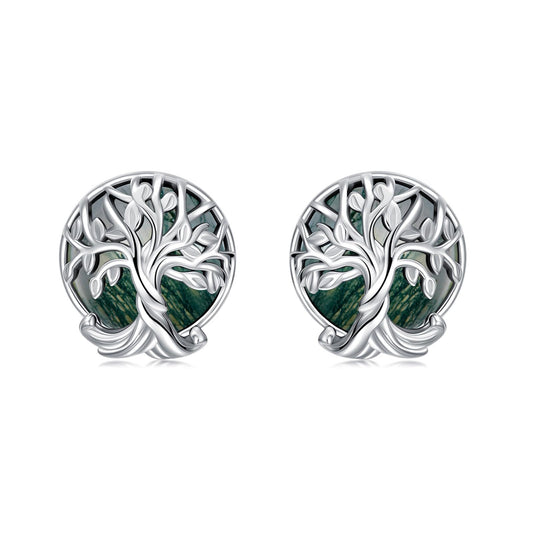WINNICACA Tree of Life Stud Earrings Sterling Silver Moss Agate Stud Earrings Tree Jewelry Gifts for Women Mom Birthday Mothers Day Gifts for Grandma Wife Her