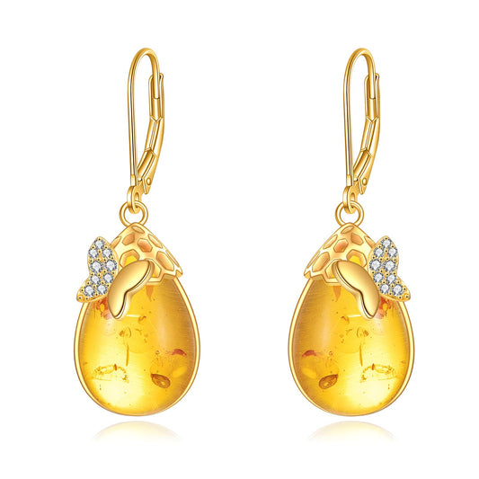 TIGER RIDER Butterfly Amber 925 Sterling Silver French Clasp Earrings Dangle Earrings Jewelry Gift for Women