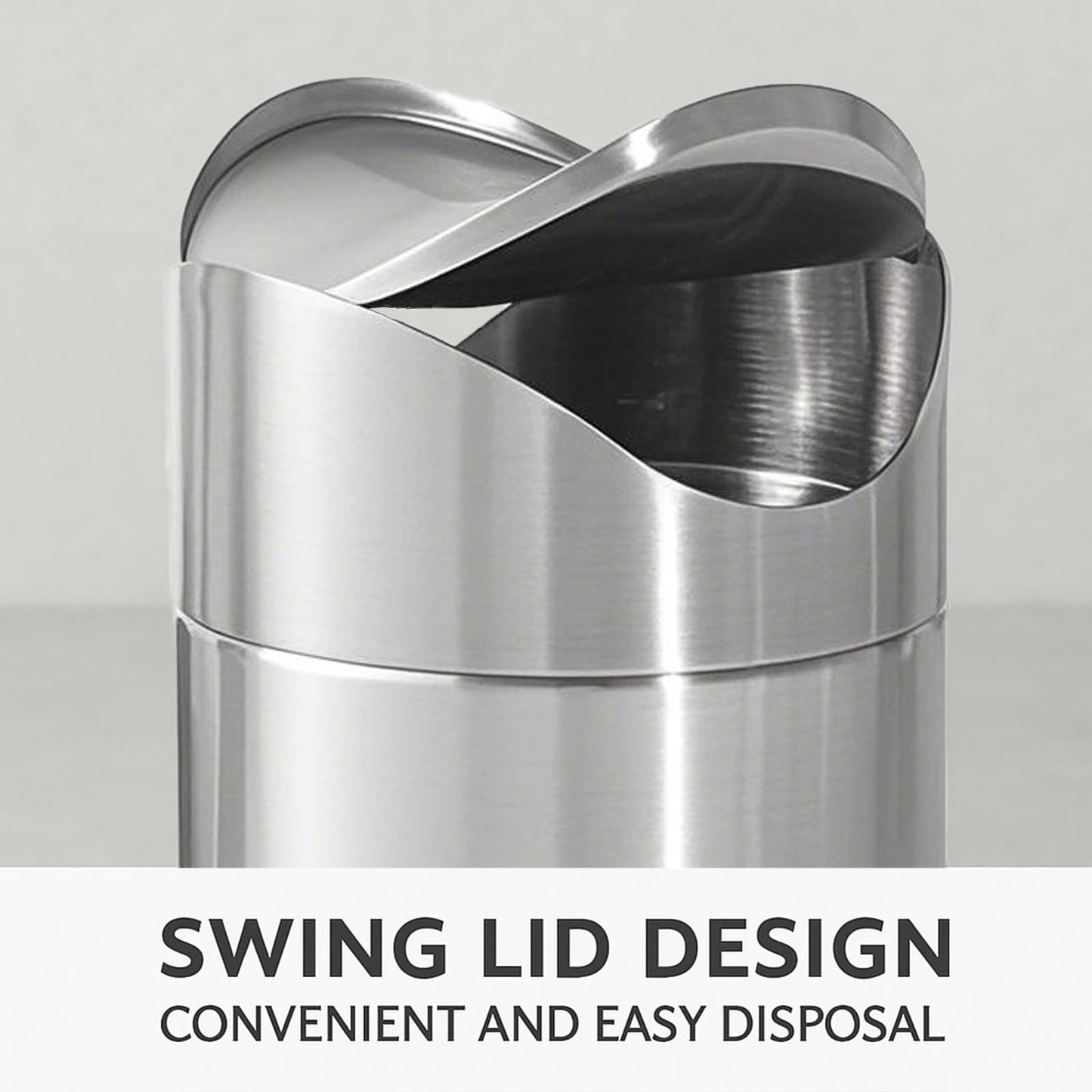 JILLICK Small Mini Trash Can with Lid, Brushed Stainless Steel Small Tiny Mini Trash Bin Can, Mini Countertop Trash Cans for Desk Office, Swing Top Trash Bin 1.5 L/0.40 Gal (Sliver)