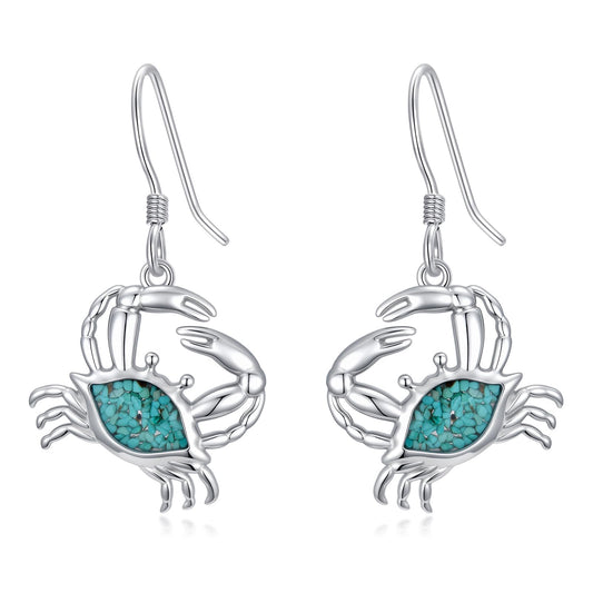 HPQQ Crab Earrings 925 Sterling Silver Turquoise Crab Dangle Earrings Ocean Beach Themed Jewelry Mother's Day Jewelry Gifts for Women