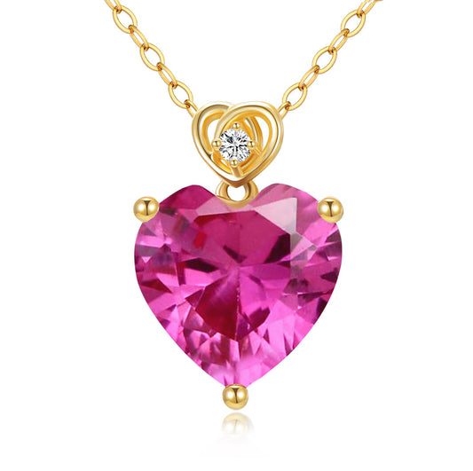 NFYBD 14k Gold Love Heart Tourmaline Birthstone Pendant Necklace for Women 3 Carat Heart-cut Created Gemstone Anniversary Birthday Mother's Day Necklaces for Her 16+1+1 inch-Oct