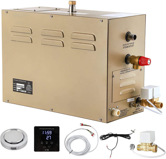 CGOLDENWALL 12KW Commercial Self-Draining Steam Generator Shower System Home Steam Bath Spa Generator 30 min to 12 Hours with Auto Drain 95-131℉ for Suitable Space Heating 12 m³/424 Cubic feet (12KW)