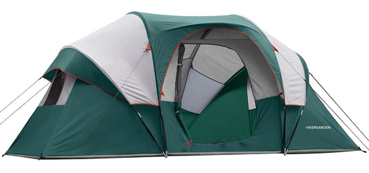 HIKERGARDEN 10 Person Camping Tent - Portable Large Family Tent for Camp, Windproof Fabric Dome Tent Outdoor for Hiking, Backpacking, Traveling - 14'x11'x74in(H)