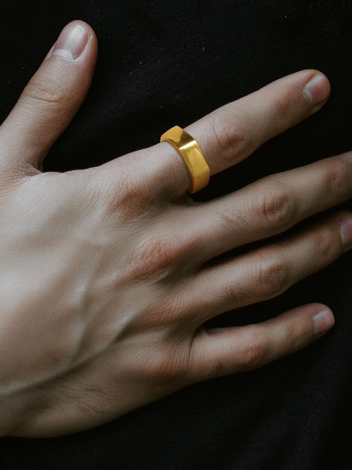 ChainsHouse Gold Hexagon Geometric Ring for Men Women, Cool Punk Hip Hop Biker Band Rings(Size 9)