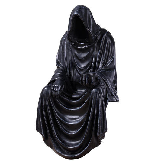 XIAOMAGG Mini Grim Reaper Figurine-Gothic Spooky Sculpture for Garden or Bookshelf,4.7 Inch Hand-Painted Resin Black Robe Mystery Halloween Decor Statue,Tabletop Gothic Decor Sitting Statues