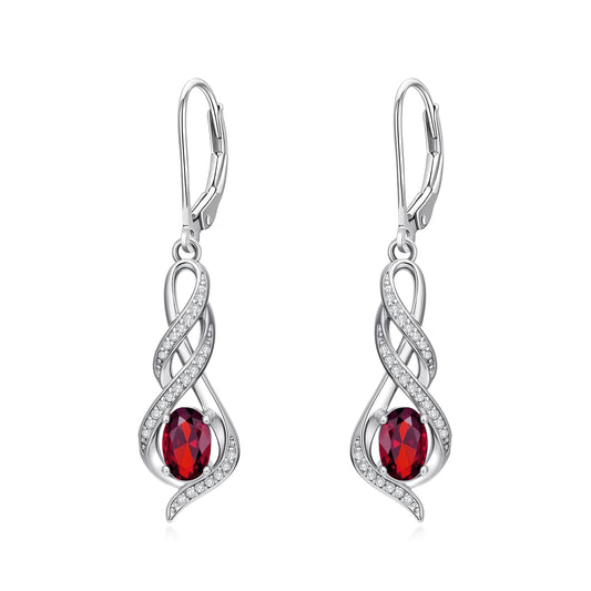 POIUY Gifts for Women Garnet January Birthstone Infinity Leverback Dangle Earrings Hypoallergenic Drop Earrings Love Jewelry Anniversary Christmas Wedding Gift for Mom Wife Sister Daughter Girlfriend