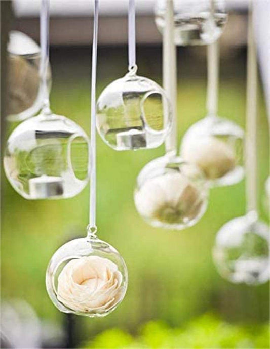 Set of 24 Wedding Hanging Glass Orbs, Glass Tea Light Terrarium, Globe Terrarium, Tea Light Holders, Wedding Decor Indoor Outdoor