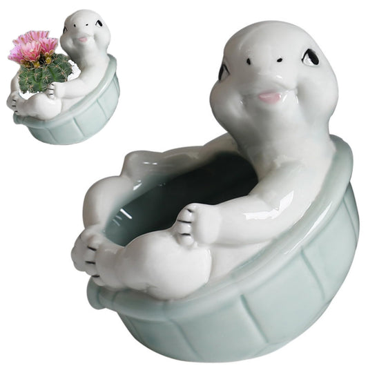 ourhommie Turtle Succulent Planter Pots Ceramic Air Plants Holder Cute Flower Cactus Display Container Miniature Plants Pot Small Pottery Bonsai Pot Home Garden Decor for Plants Lover, No Plant