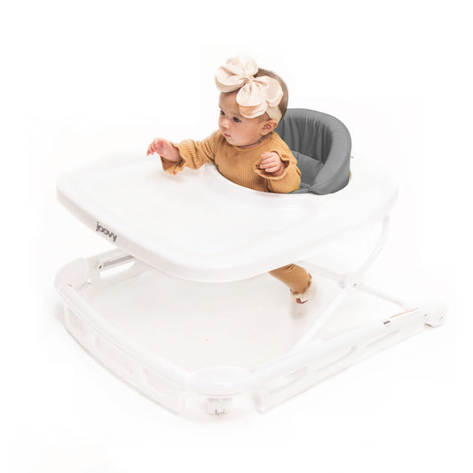 Joovy Spoon Baby Walker & Activity Center Featuring Three Adjustable Heights, Extra-Large Tray, and 30 lb Weight Capacity - JPMA Safety Certified, Charcoal