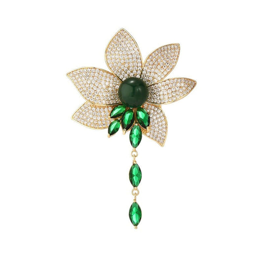 EMEGCY Emerald Lotus Brooch for Women Gold Flower Brooch Pin 18K Gold Plated Lotus Flower Lapel Pin Lotus Jewelry for Mother Wife Birthday