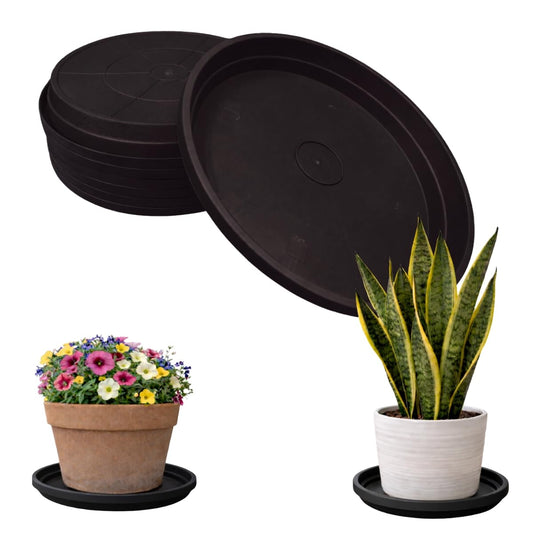 smart spring 10 Inch Plant Pot Tray USA Made – Durable Plastic Flower Pot Saucer – Plant Water Catcher for Indoor Outdoor Garden (6, Midnight Black)