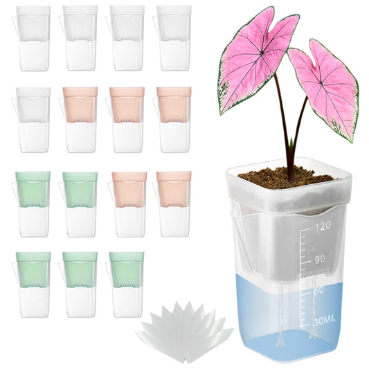15 Pack 2 inch small self watering pots for indoor plants,semi hydroponic pots for leca and pon,clear plastic plant pot for propagation,seedling,cutting and African violet (muti-color, 2 inch)