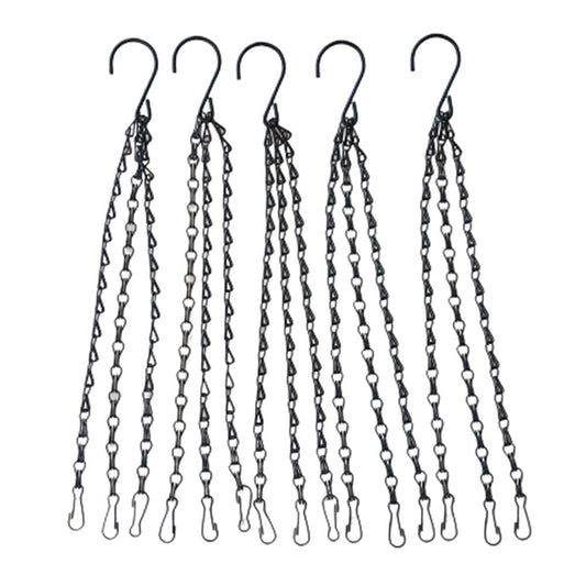 WINCSPACE Black Hanging Basket Chains 3 Leads Flower Plant Pot Replacement Chain with Hooks Hanger for Bird Feeders, Planters, Lanterns and Ornaments 5 Pack Choose Length (20inch)