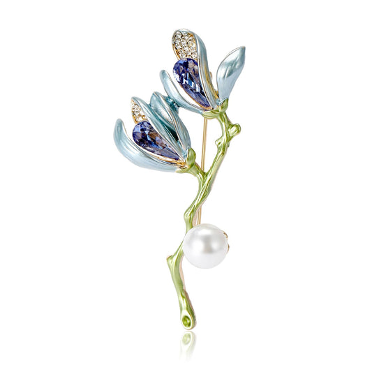 Vcagirest Exquisite Magnolia Flower Brooches for Women Rhinestone Brooches Lapel Pins Birthday Holiday Gift for Wife Mother