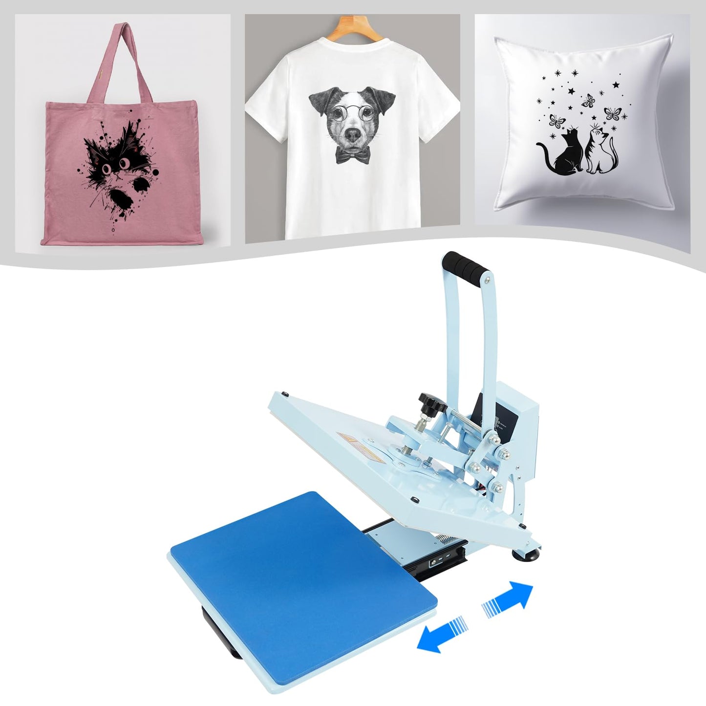 BFDIEEM Heat Press Machine for T Shirts, Digital T Shirt Pressing Machine with Soft Handle, Mini Manual Heat Presser Heavy Duty Hot Press Stamping for Clothing, Bags, Tiles, Blue 11.42 * 14.96in