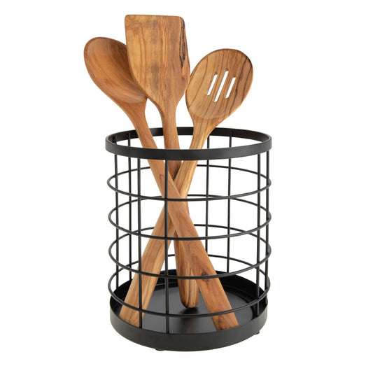 iDesign Kitchen Crock for Utensils - Steel Kitchen Crock Utensil Holder for Countertop - Matte Black