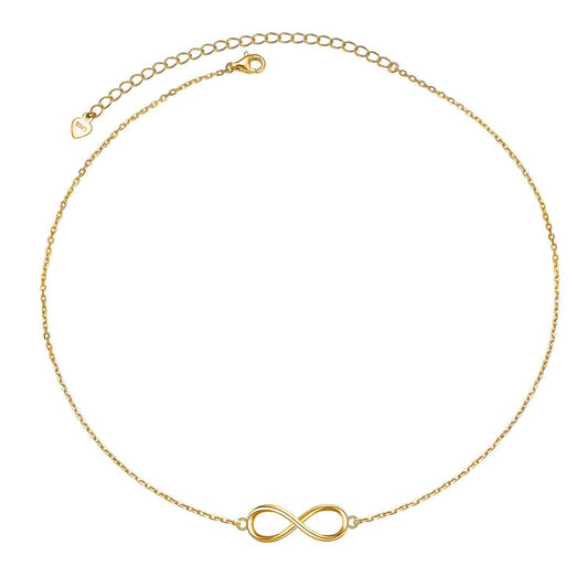 DAOCHONG S925 Sterling Silver Gold Infinity Choker Short Dainty Minimalist Necklace Pendant for Women Jewelry Gift