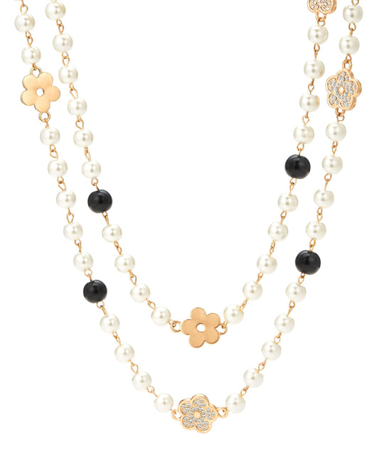 IDOKAWA 8MM Round Simulated Shell Pearl Strand Layered Necklace for Women, Dainty Multiple Strands Long Necklace for Party, Vintage Costume Jewelry