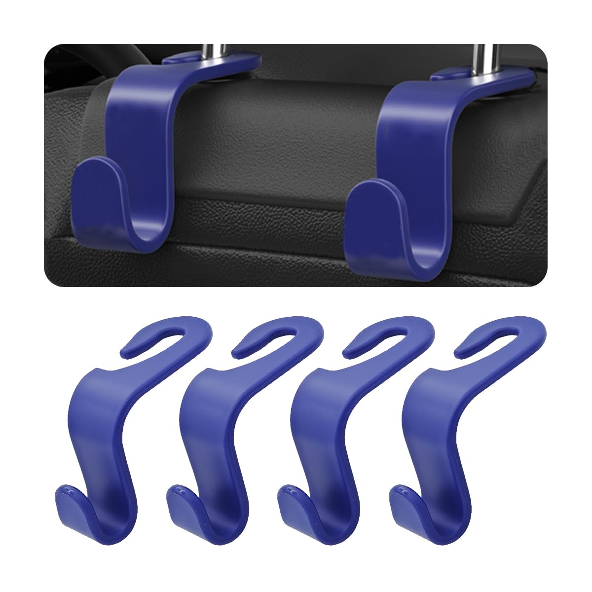 Car Back Seat Headrest Hooks, 4 Pack Black Stylish Back Seat Hanger for Car Handbag Clothes Coats Grocery Bags, Car Interior Accessories (Black2)