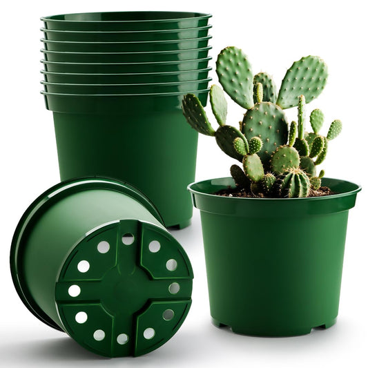 RooTrimmer 3 Gallon Plastic Nursery Pots, 10 Inch Round Plant Pots with Drainage Holes, 10 Pack Planting Pot for Outdoor Indoor Plants, Gardening Gifts for Women, Green