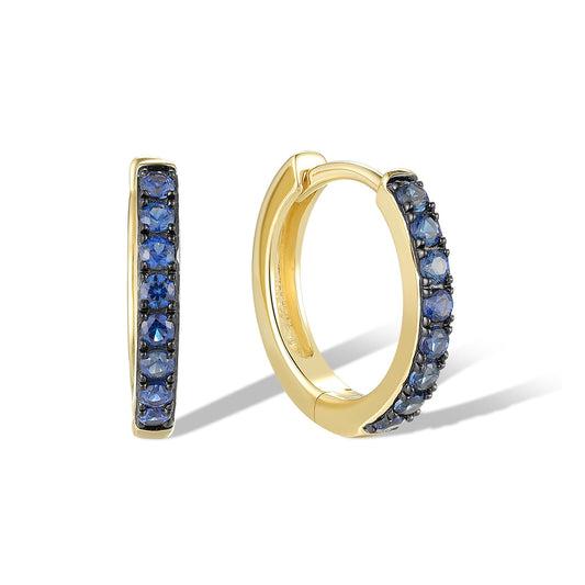 Santuzza 10K Yellow Solid Gold 0.25 ct Sapphire Dainty Huggie Hoop Earrings for Women