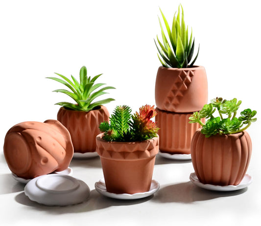 B SEPOR Ceramic Planters Handmade Mini Clay Flower Pot for Small Indoor Plant Succulent Cactus with Melamine Saucer Tray (Terracotta)