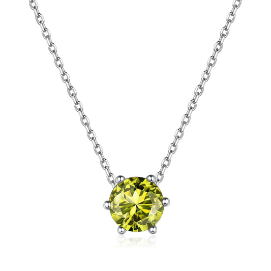 ChicSilver August Birthstone Necklace 925 Sterling Silver Round Cut Gem Stone Simulated Peridot Necklace Dainty Tiny Cubic Zirconia Pendant Necklace for Women
